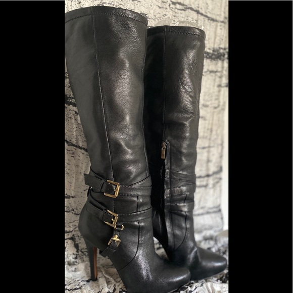 Roula Black Tall Leather Heel Boots 